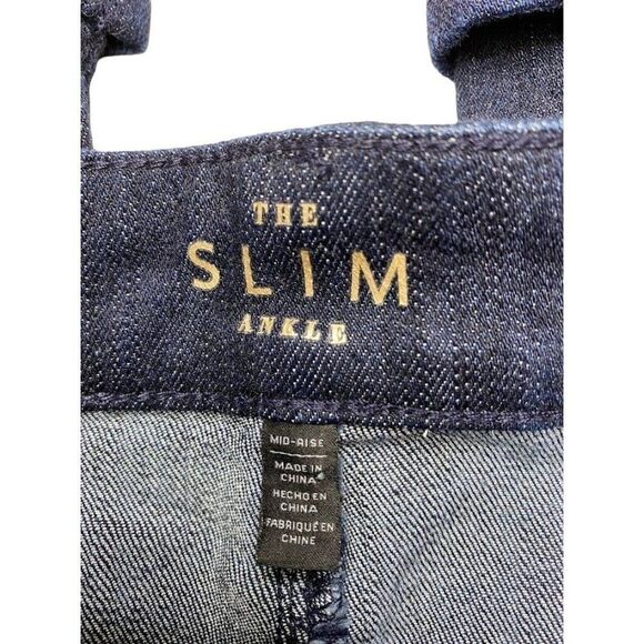 White House Black Market Dark Wash Denim Slim‎ Ankle Gold Cuff Mid Rise Jeans 00 - Picture 2 of 11